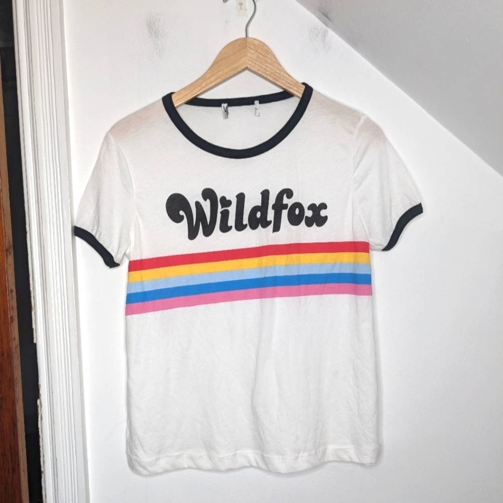 WILDFOX Lightweight Rainbow Graphic Ringer Tee NEW Size M